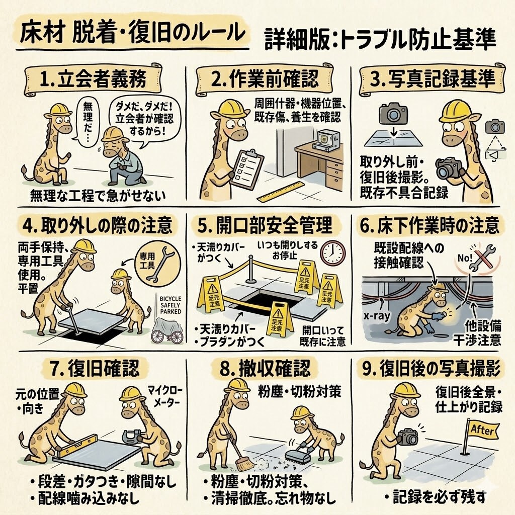 床材 脱着・復旧のルール
